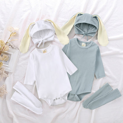 Baby Bunny Ears Romper Set - 3-Piece Long Sleeve Outfit with Hat & Pants