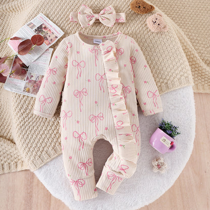 Baby Creative Bowknot Printed Long Sleeve Jumpsuit - Adorable One-Piece Suit - Free Shipping