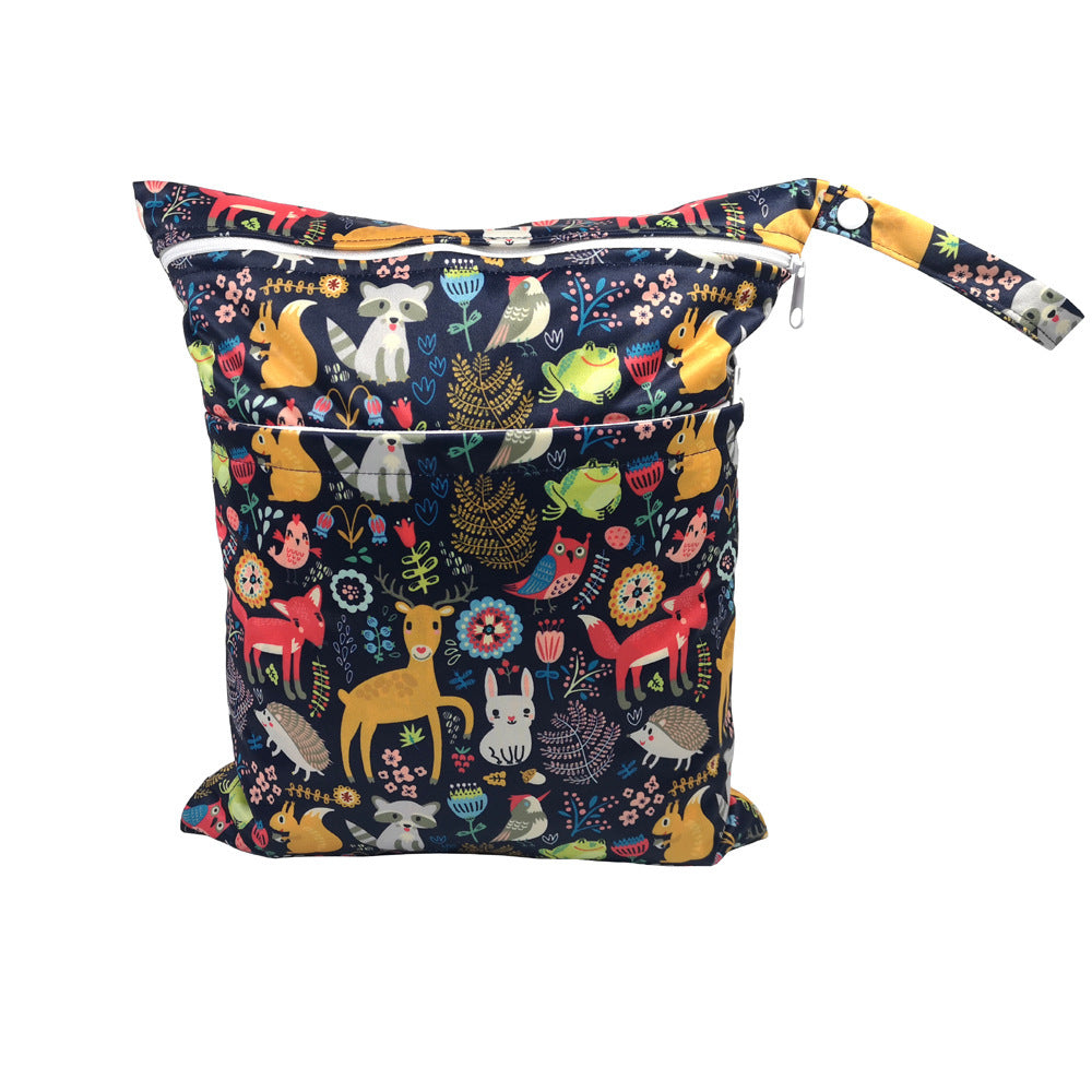 Cartoon Printed Baby Double Zipper Diaper Bag - Waterproof TPU Travel Organizer - Free Shipping