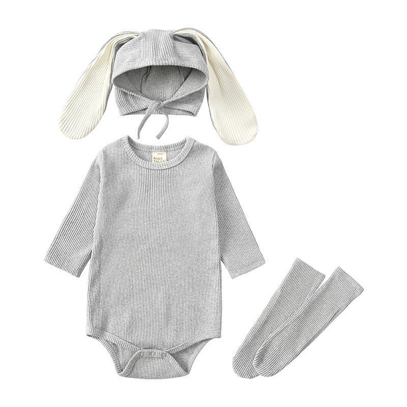 Baby Bunny Ears Romper Set - 3-Piece Long Sleeve Outfit with Hat & Pants
