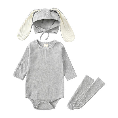 Baby Bunny Ears Romper Set - 3-Piece Long Sleeve Outfit with Hat & Pants
