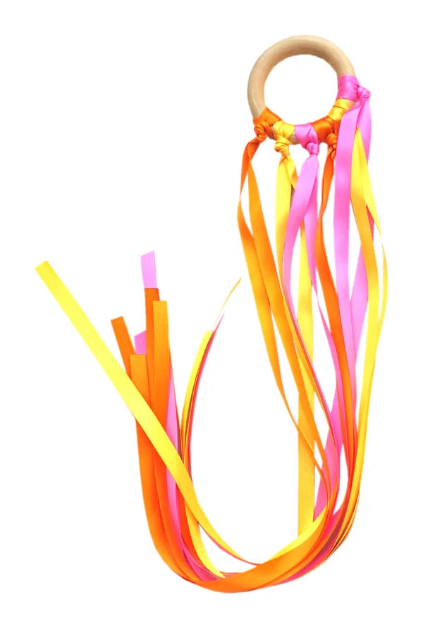 Montessori Sensory Ribbon Ring Toy - BPA-Free Baby Teether & Colour Recognition Toy for Newborns+