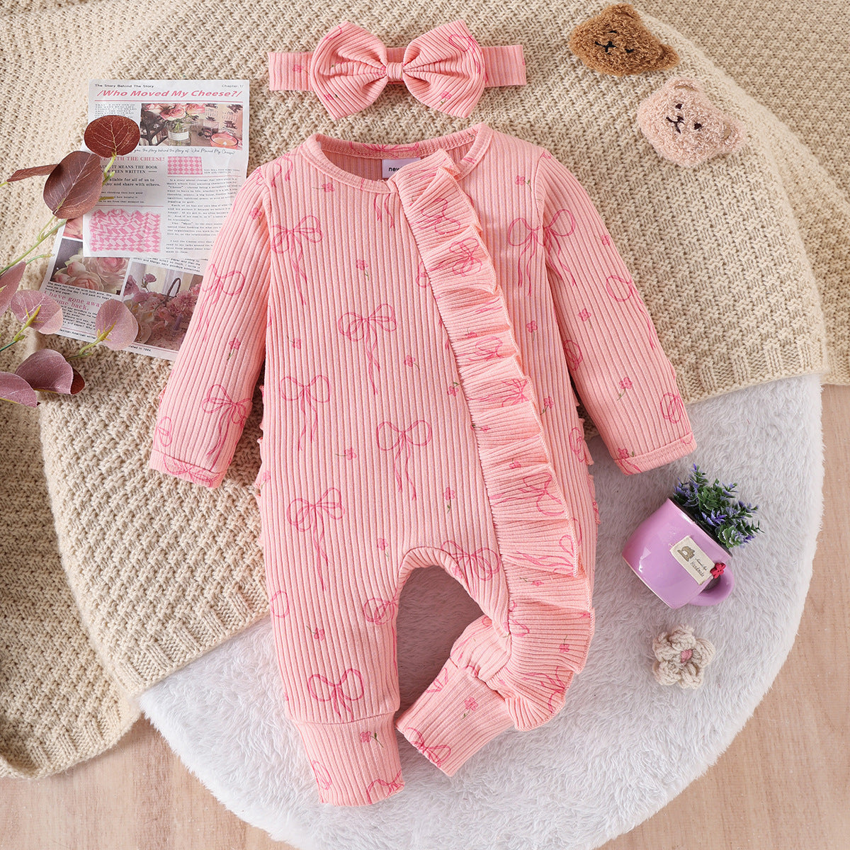 Baby Creative Bowknot Printed Long Sleeve Jumpsuit - Adorable One-Piece Suit - Free Shipping