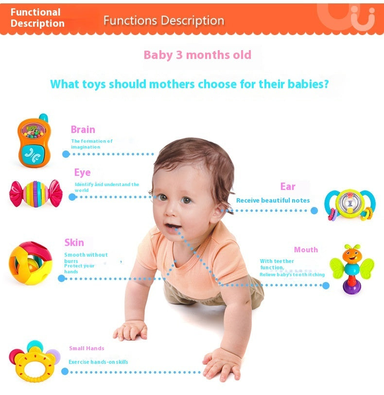 Baby Hand Grasping Rattle Toy - Sensory Development Teether for Infants