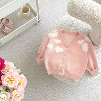 Baby Girl Love Embroidered Sweater - Soft Knit Cardigan Coat for Infants & Toddlers