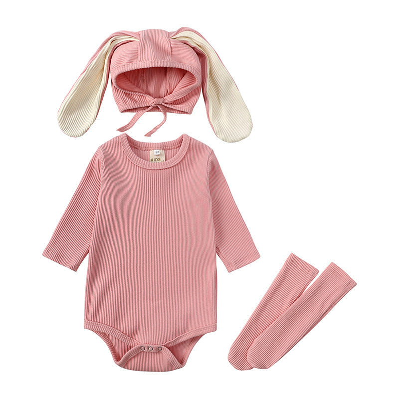 Baby Bunny Ears Romper Set - 3-Piece Long Sleeve Outfit with Hat & Pants