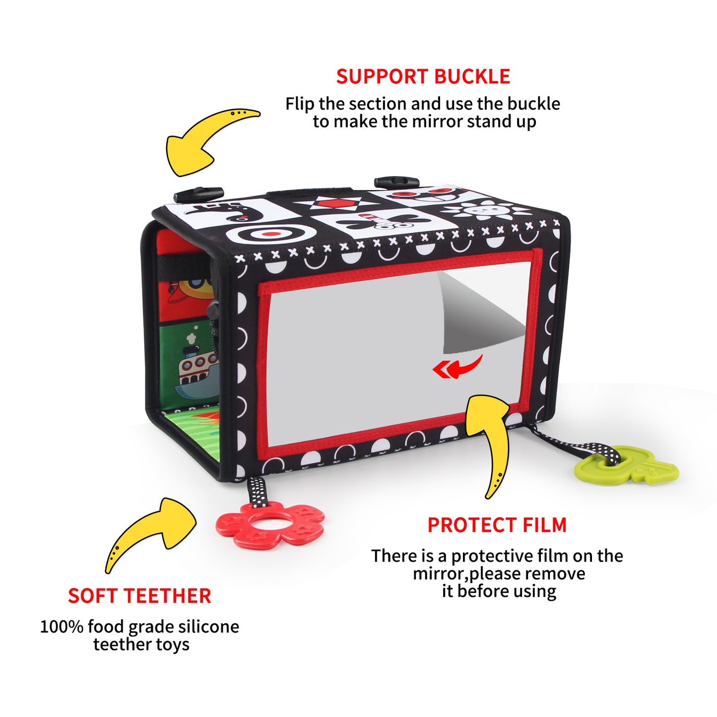 Baby Mirror Cloth Book - Four Folding Mirror Pendant Sensory Toy - Free Shipping